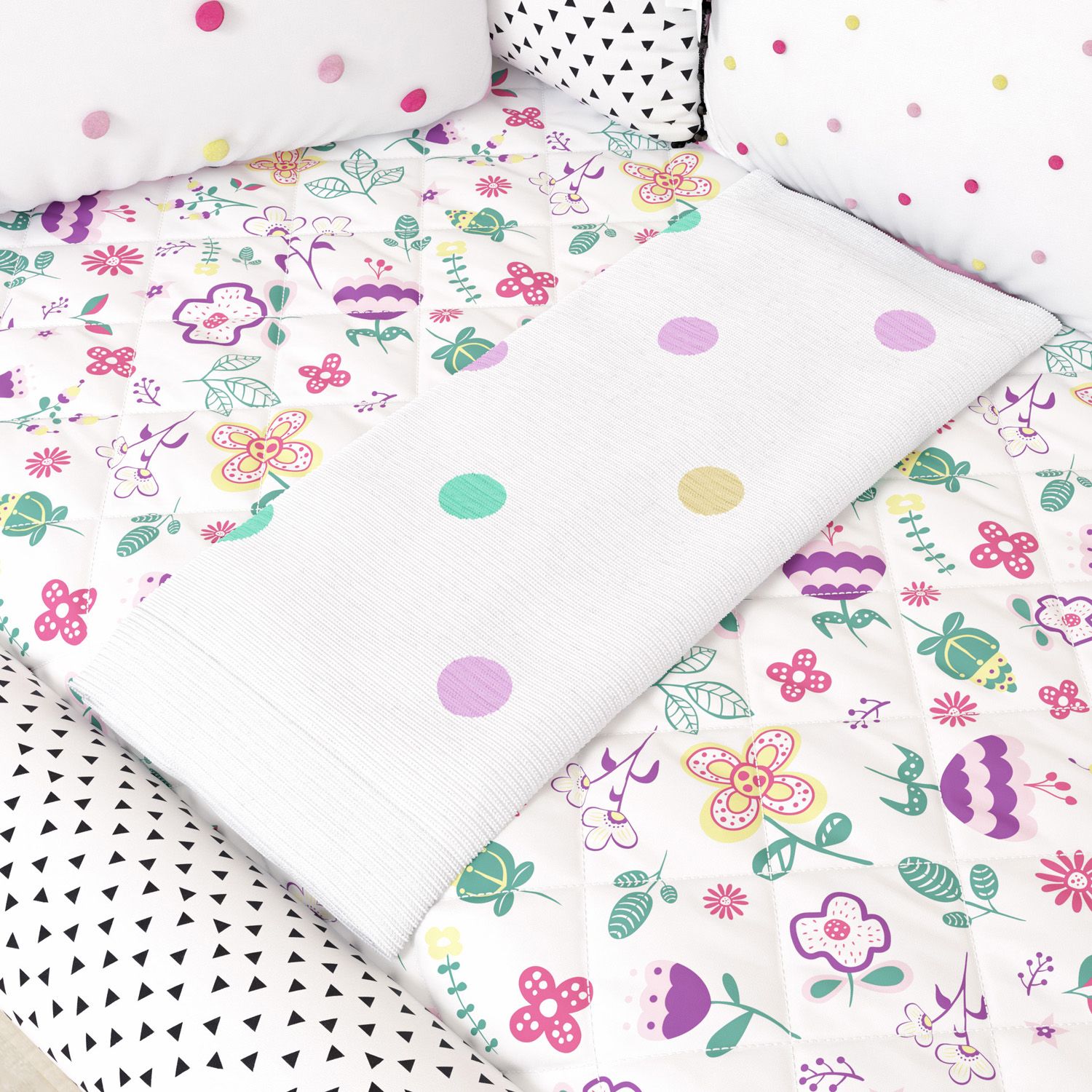 Manta Bebê Tricot Floral Moderna 1m