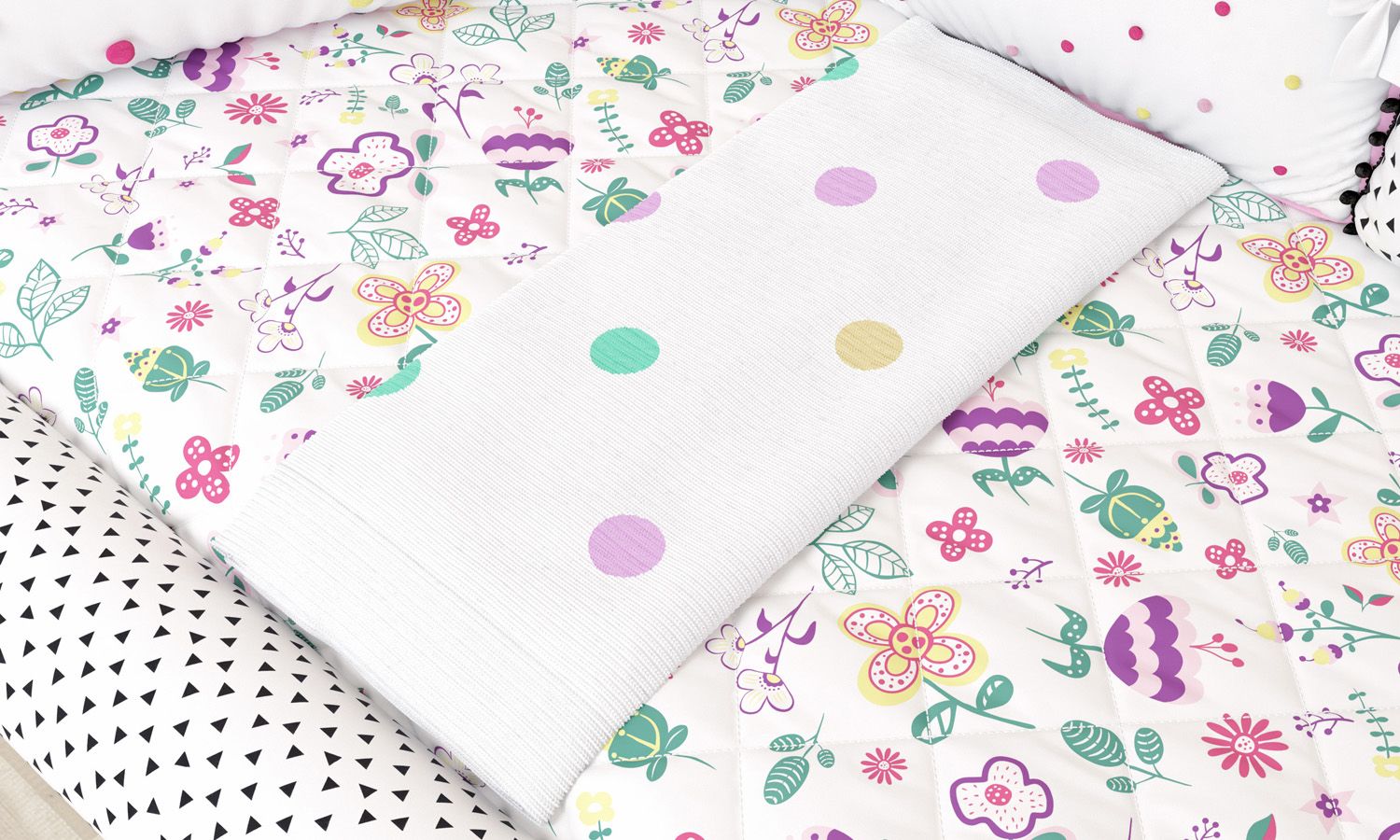 Manta Bebê Tricot Floral Moderna 1m