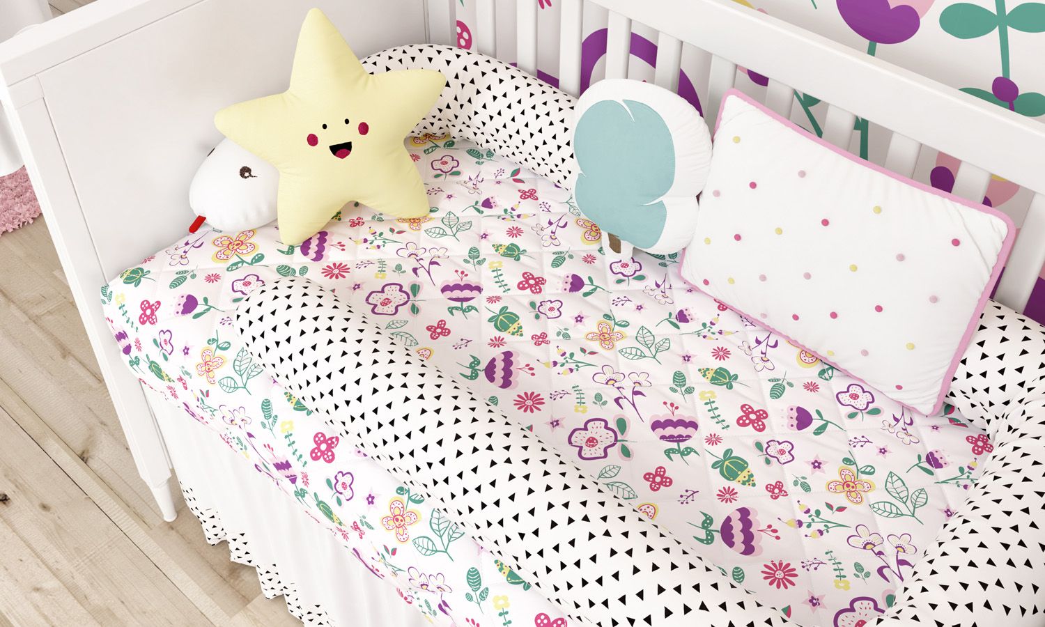 Kit Berço Minhocão Floral Moderna