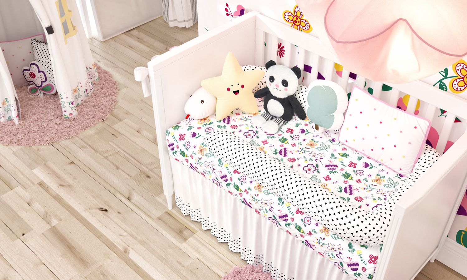 Kit Berço Minhocão Floral Moderna