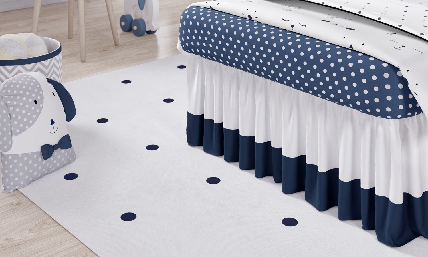 Saia de Cama Infantil Branco e Rosa