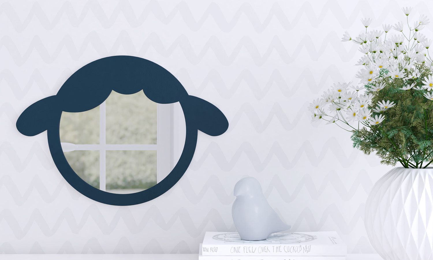 Espelho Redondo Amiguinha Ovelhinha Rosa 30cm