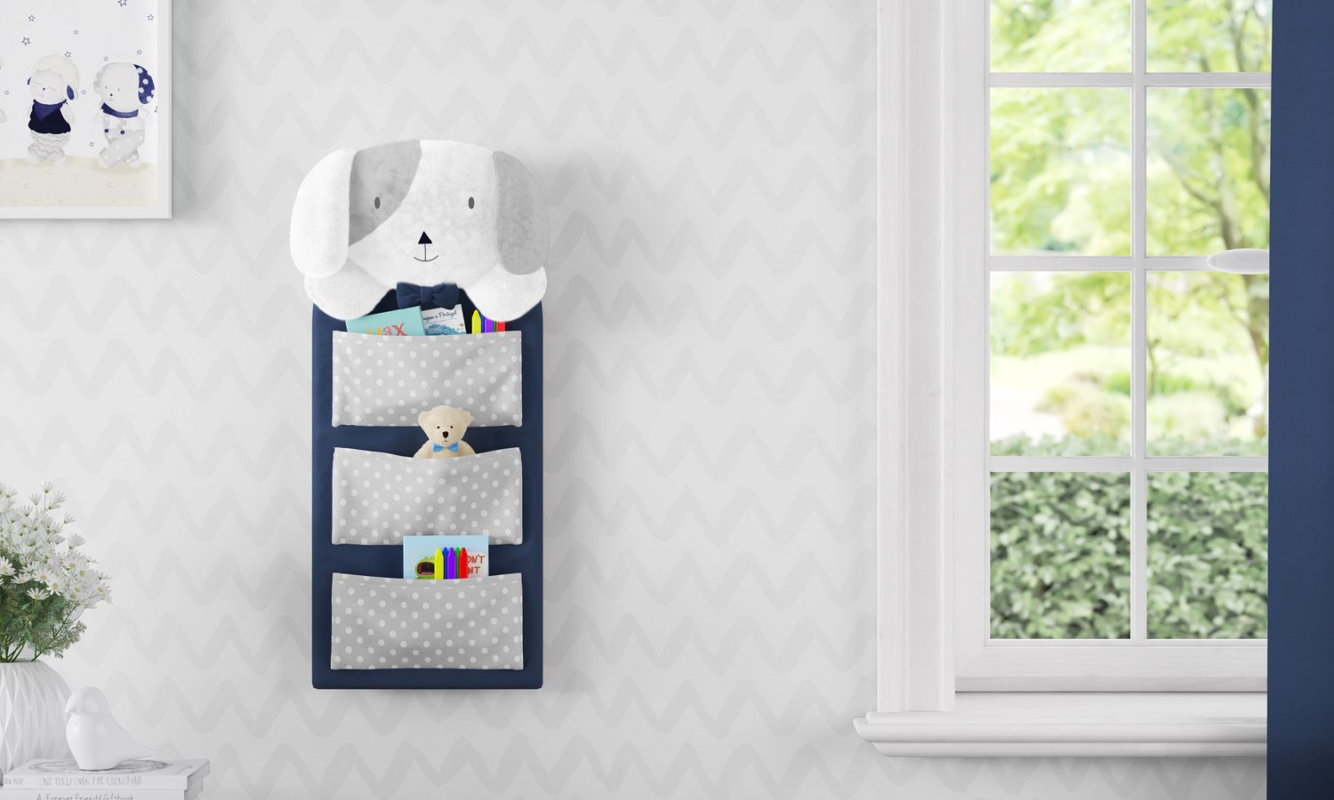 Organizador de Berço Amiguinho Cachorrinho Azul Marinho - imagem 2