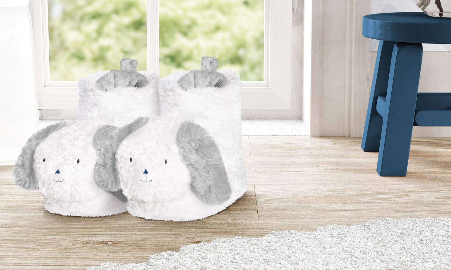 Pantufa Bebê de Pelúcia Cano Alto Amiguinho Cachorrinho Azul Marinho Até 1 Ano