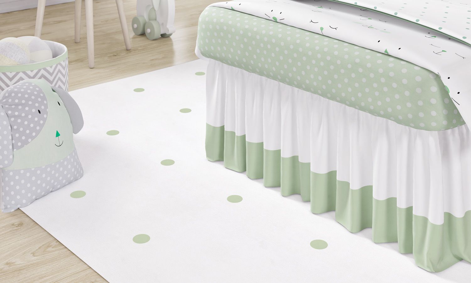 Saia de Cama Infantil Branco e Rosa