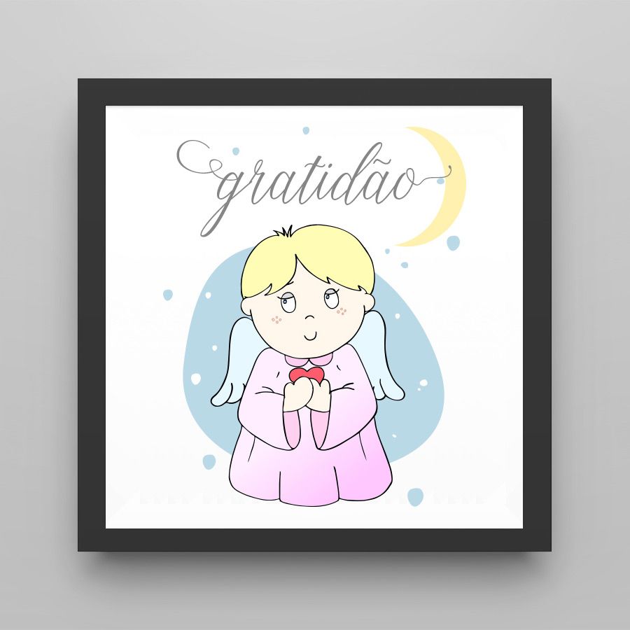 Quadro Anjinho Gratidão Rosa/Preto 18cm — vista alternativa