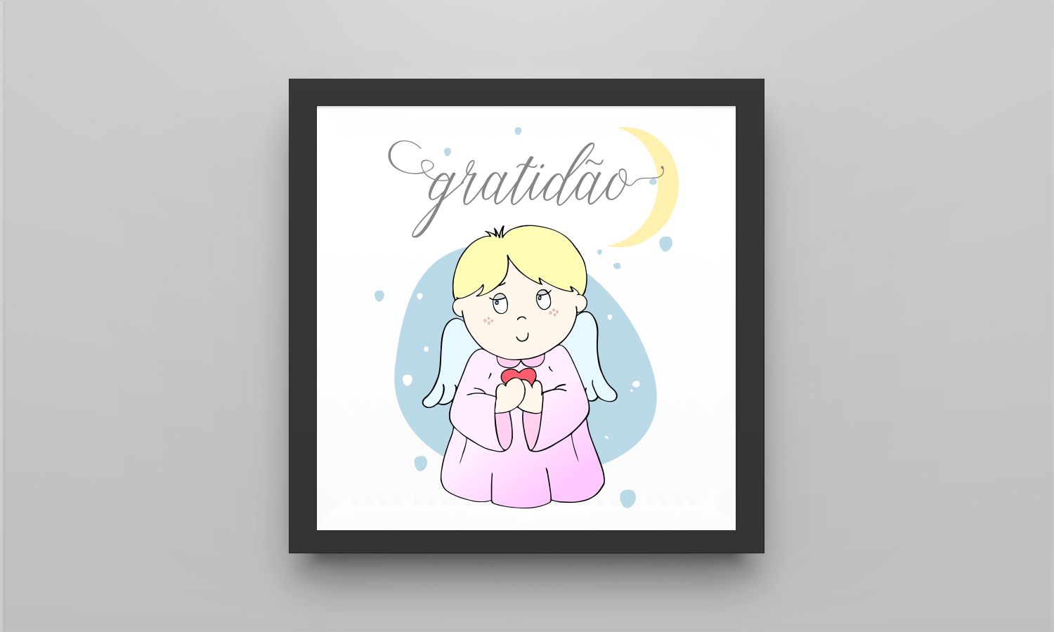 Quadro Anjinho Gratidão Rosa/Preto 18cm