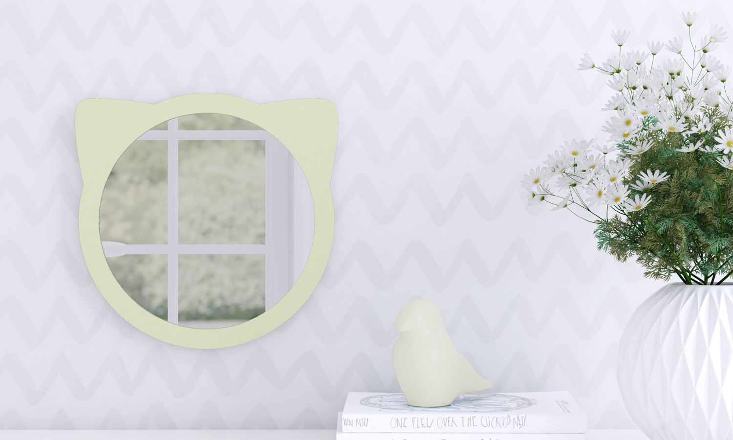 Espelho Redondo Amiguinha Gatinha Rosa 30cm