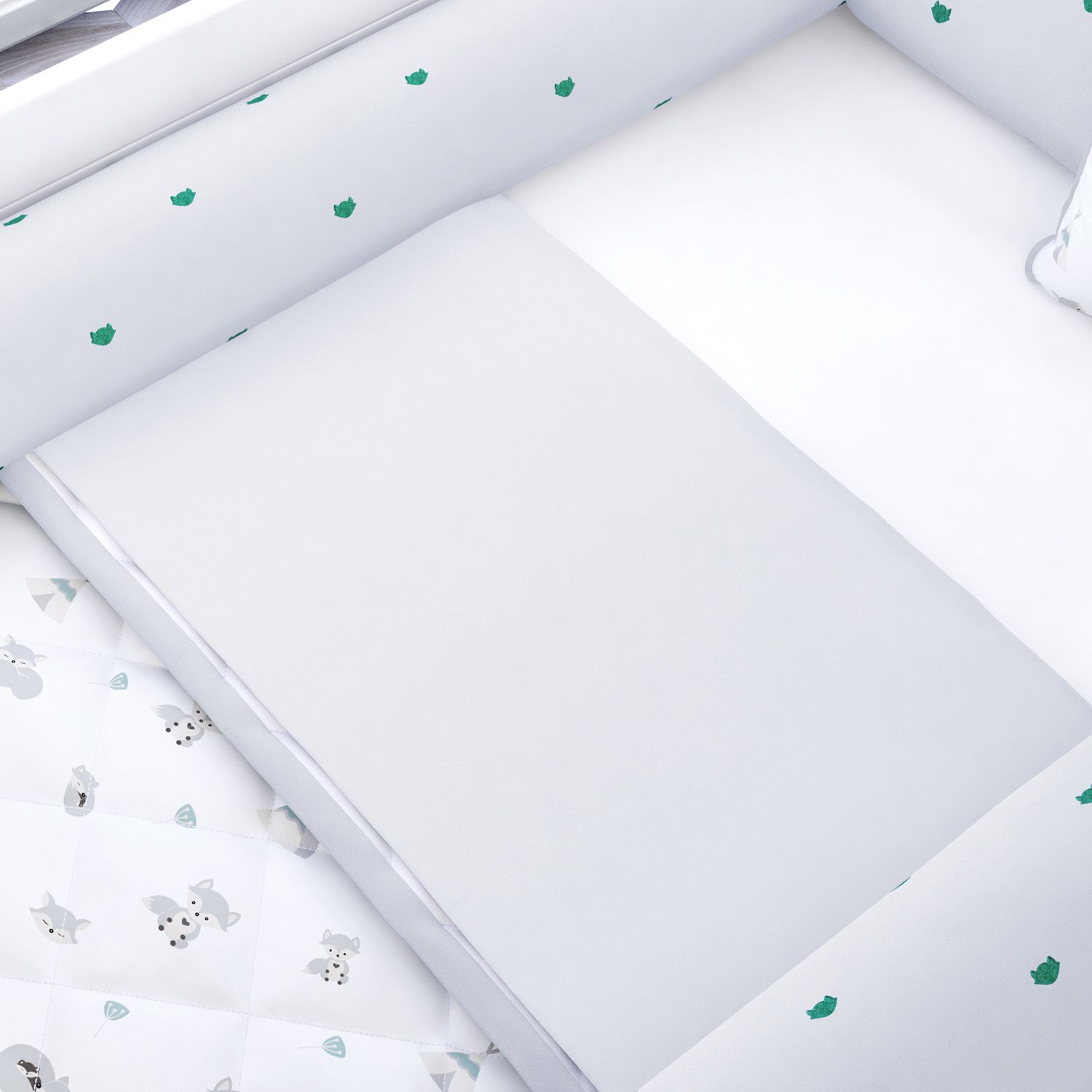 Jogo de Lençol Mini Cama Raposinha Cinza