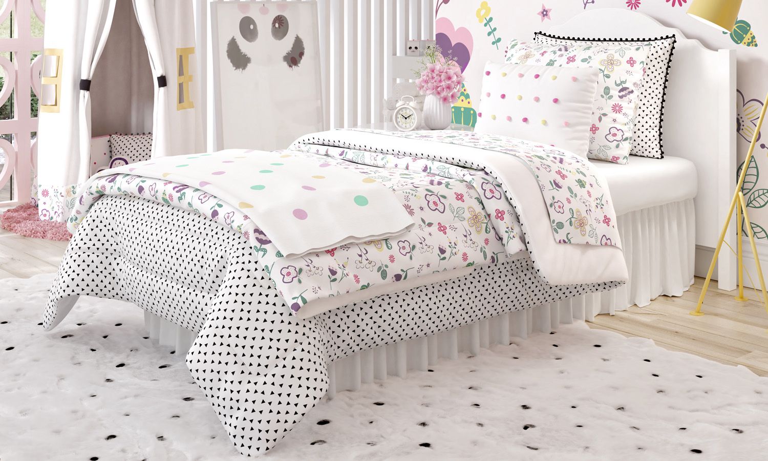 Kit Cama Infantil Solteiro Floral Moderna