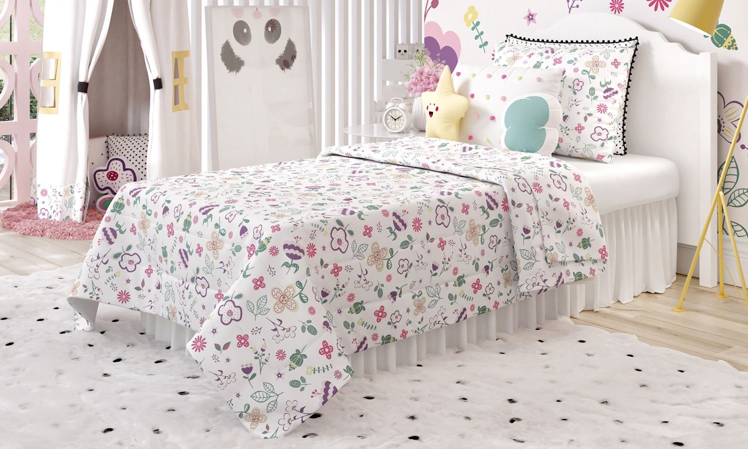 Kit Cama Infantil Solteiro Floral Moderna
