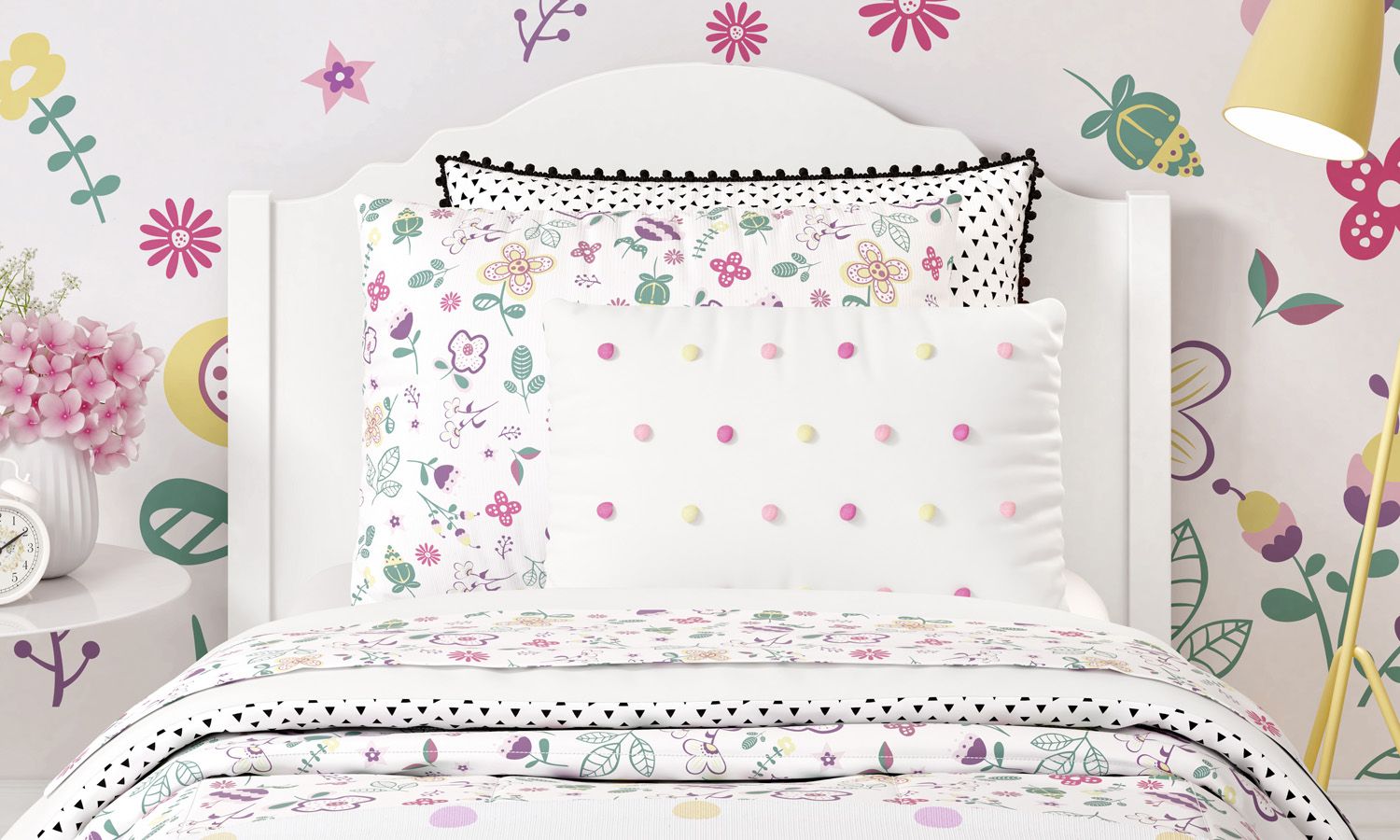 Kit Cama Infantil Solteiro Floral Moderna
