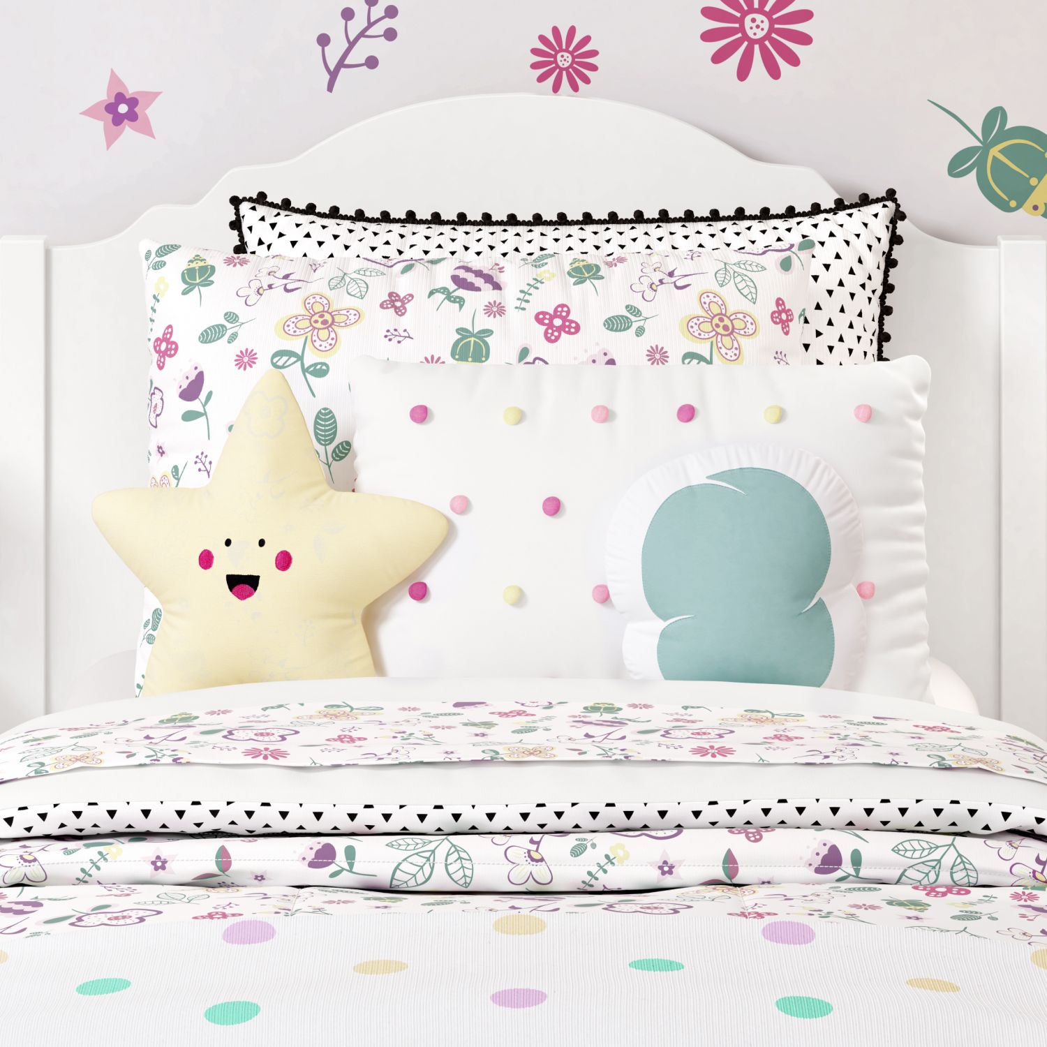 Kit Cama Infantil Solteiro Floral Moderna