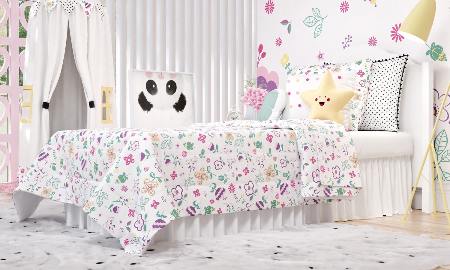 Edredom Infantil Solteiro Floral Moderna