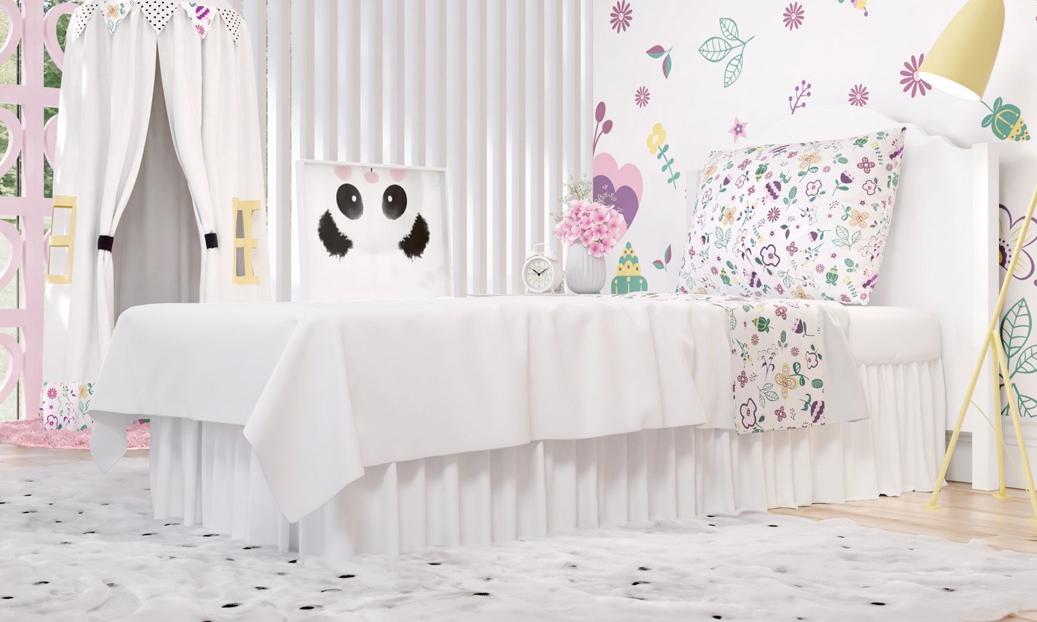 Jogo de Lençol Infantil Solteiro Floral Moderna