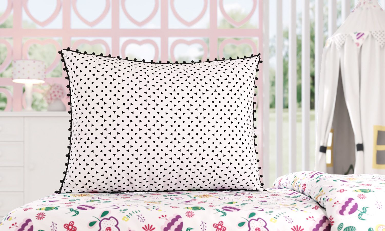 Fronha de Travesseiro Infantil Triângulos Floral Moderna