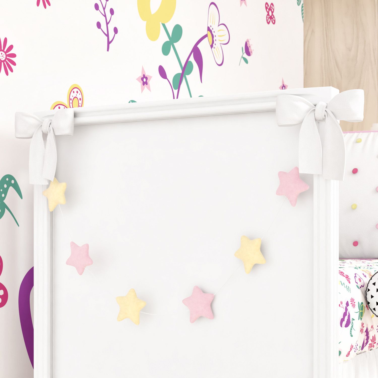 Varal de Berço Estrelinhas Floral Moderna 70cm