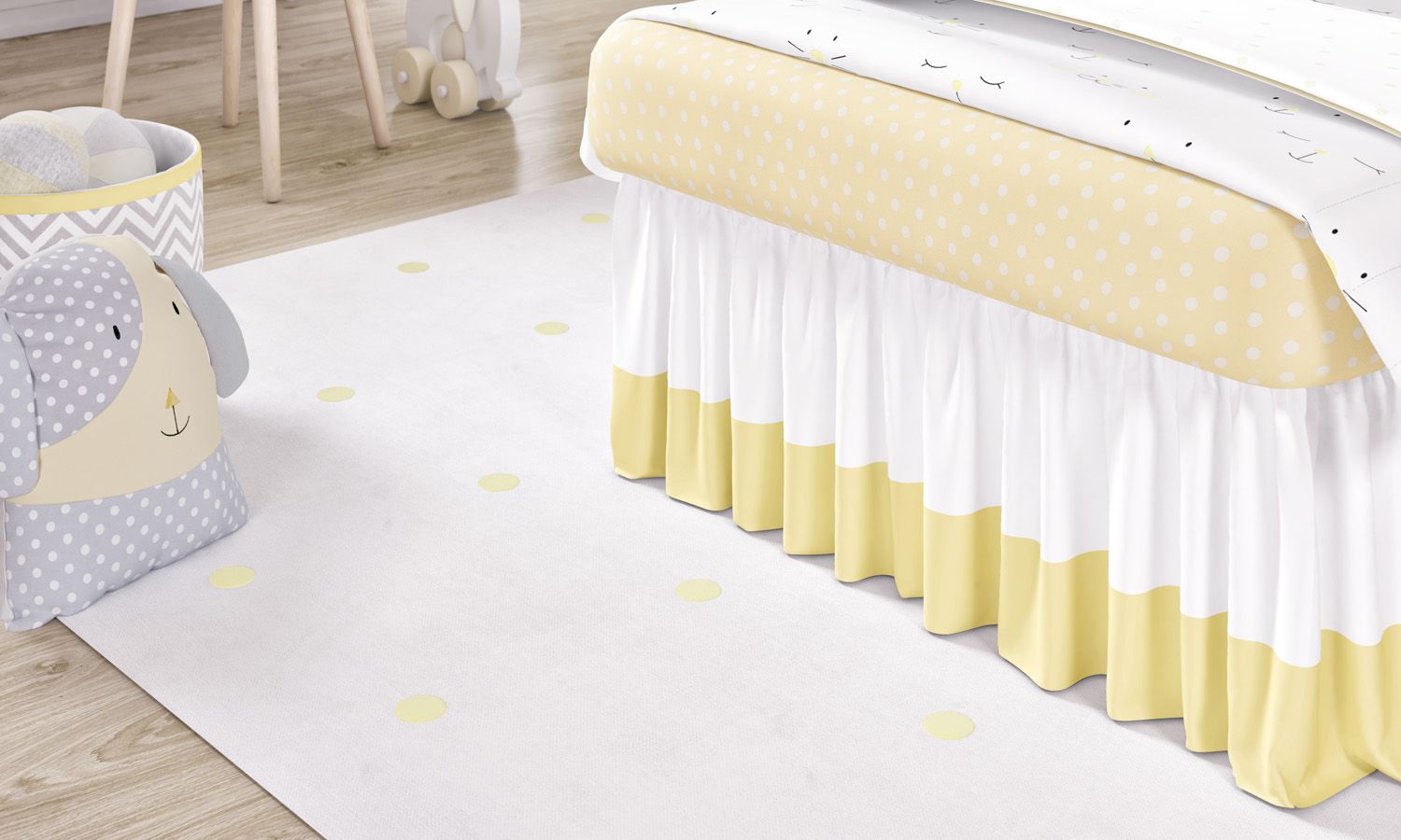 Saia de Cama Infantil Branco e Rosa