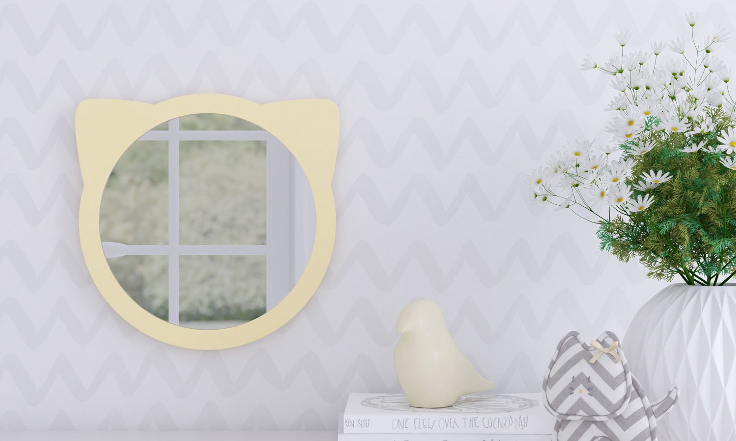 Espelho Redondo Amiguinha Gatinha Rosa 30cm