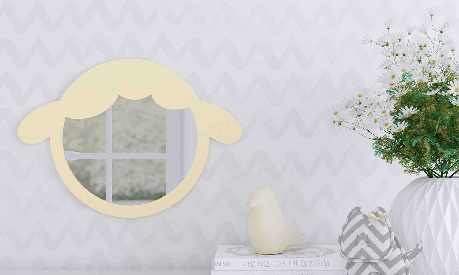 Espelho Redondo Amiguinha Ovelhinha Rosa 30cm