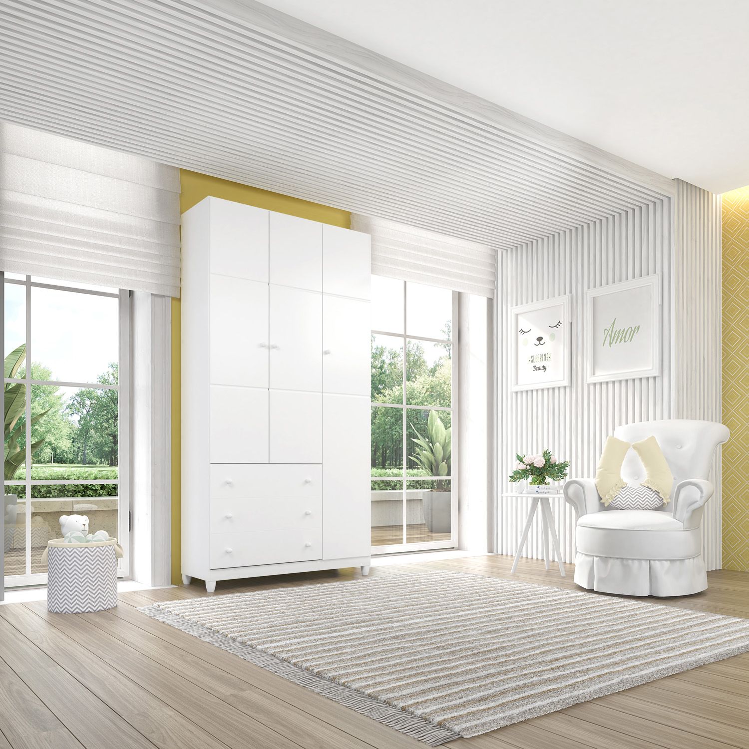 Guarda Roupa Infantil Branco 3 Portas Premier