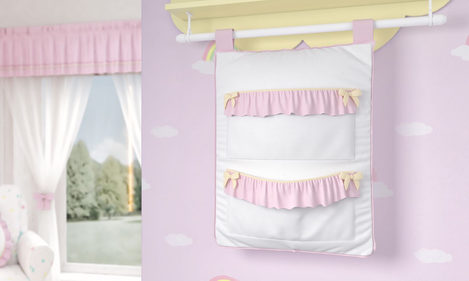 Porta Fraldas Varão Arco-Íris com Babado