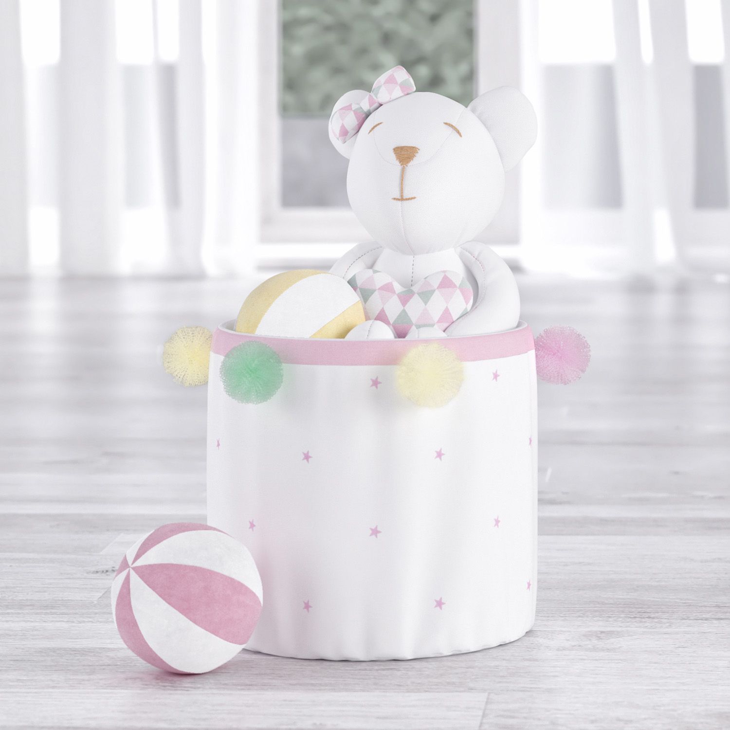 Cesto Organizador para Brinquedos Pompom e Estrelinhas 24cm