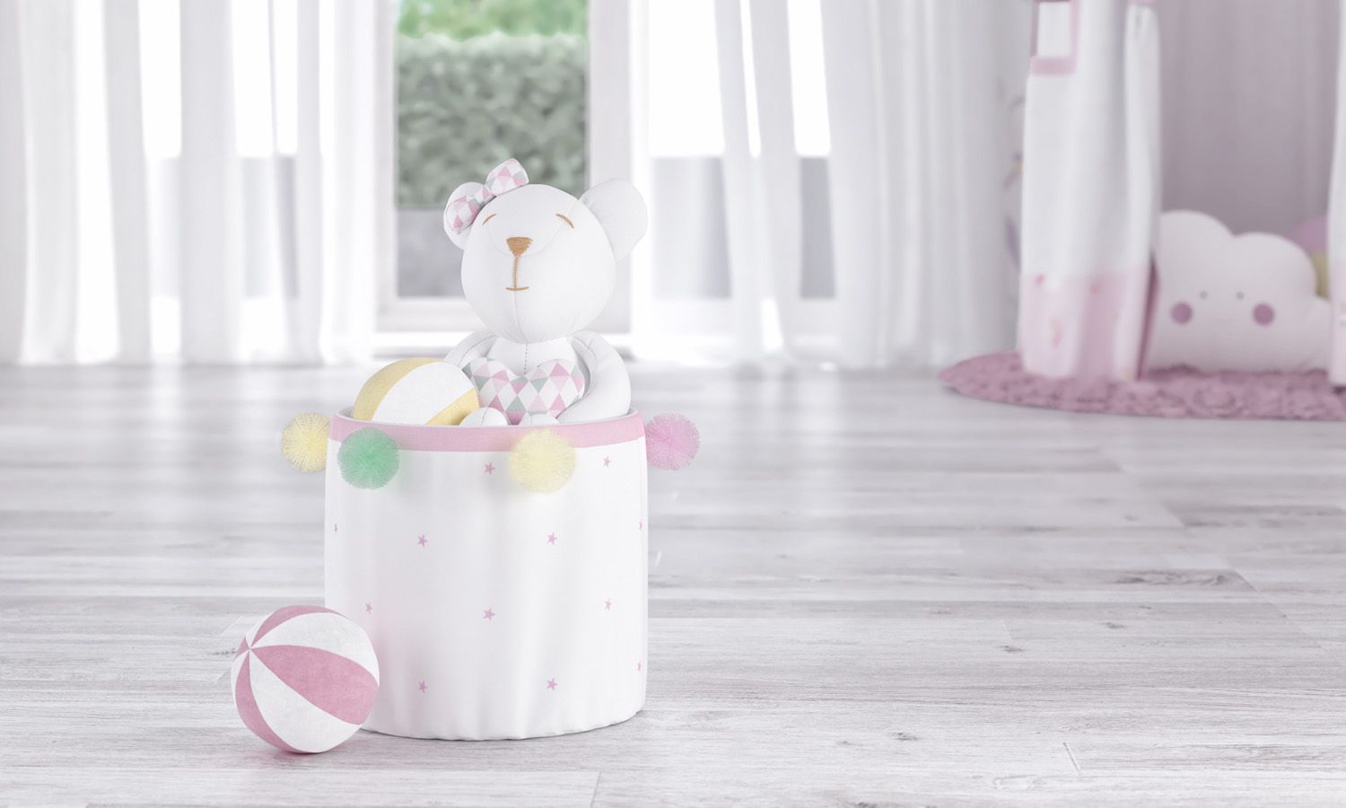 Cesto Organizador para Brinquedos Pompom e Estrelinhas 24cm