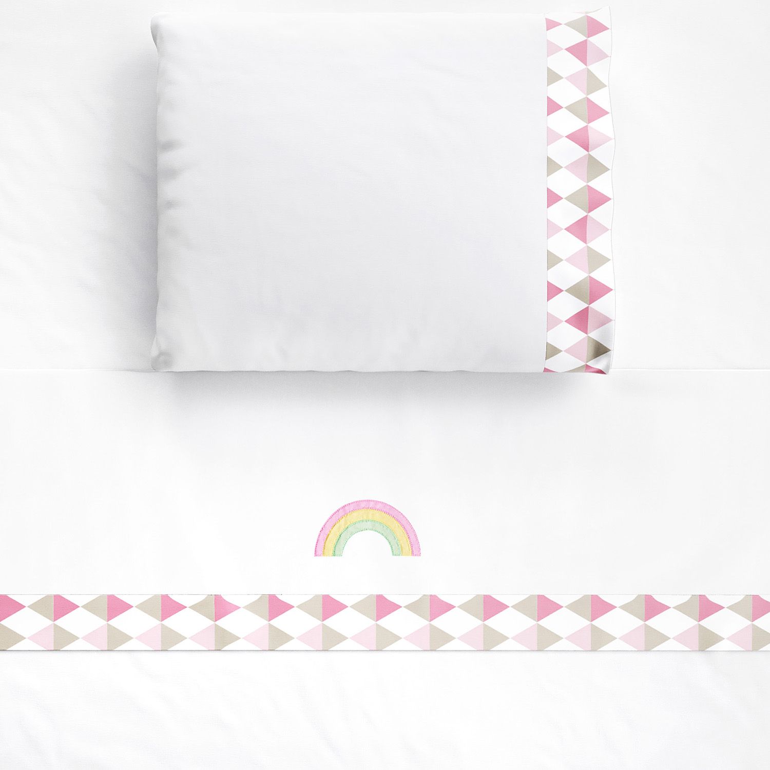 Jogo de Lençol Berço Arco-Íris Geométrico Rosa 3 peças