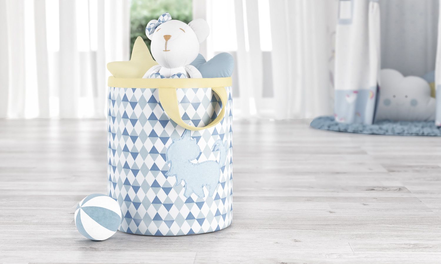 Cesto Organizador para Brinquedos Unicórnio Estampa Triângulo 42cm