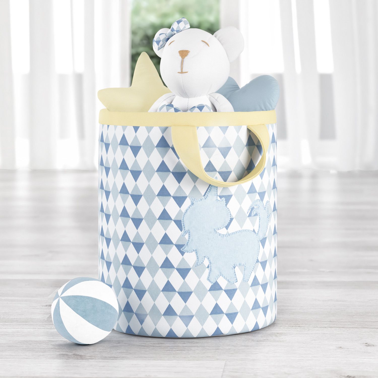 Cesto Organizador para Brinquedos Unicórnio Estampa Triângulo 42cm