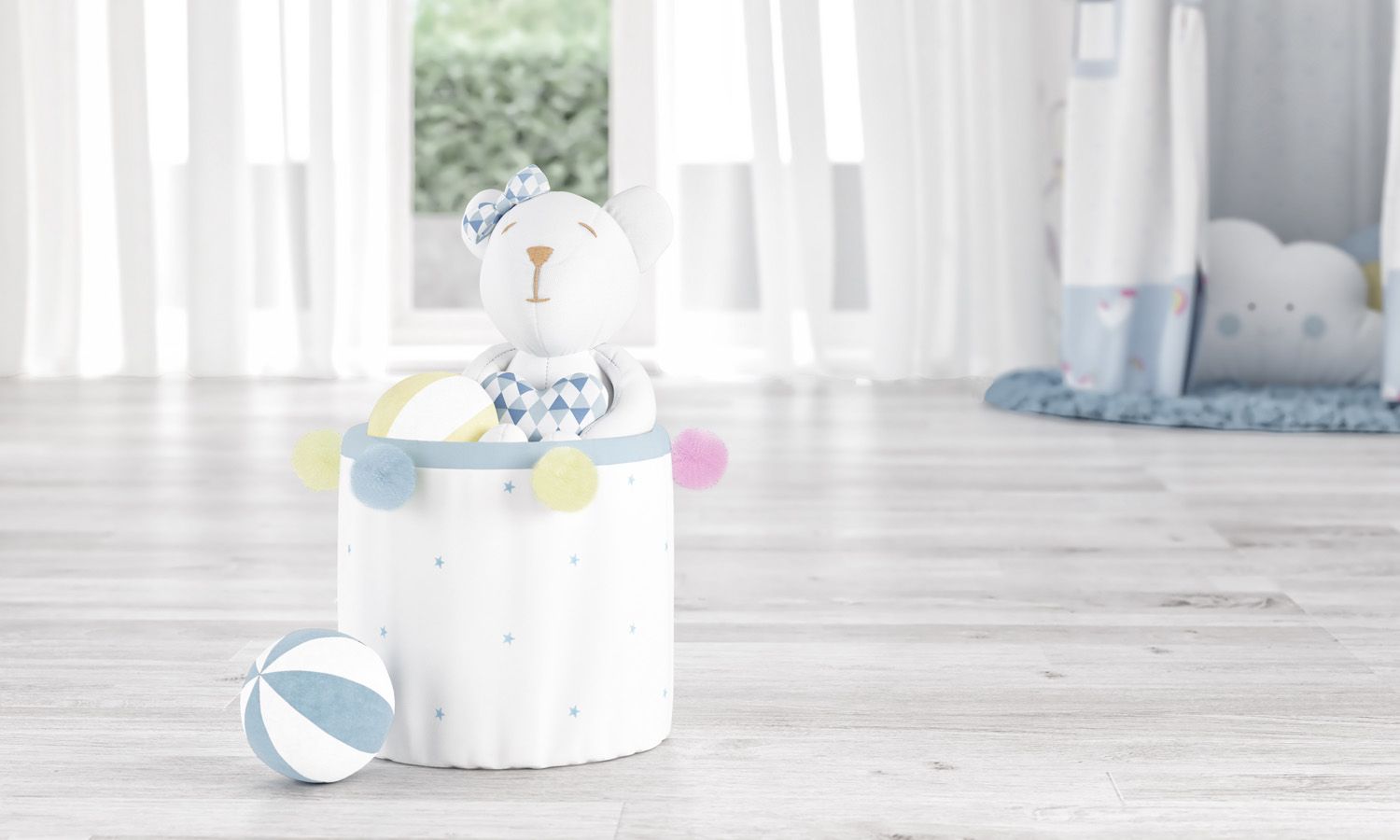 Cesto Organizador para Brinquedos Pompom e Estrelinhas 24cm