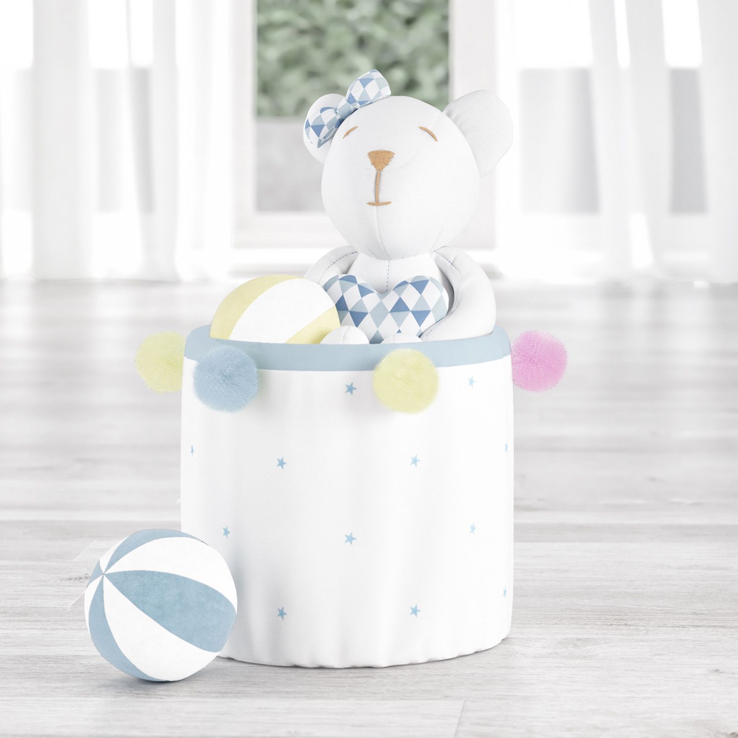 Cesto Organizador para Brinquedos Pompom e Estrelinhas 24cm