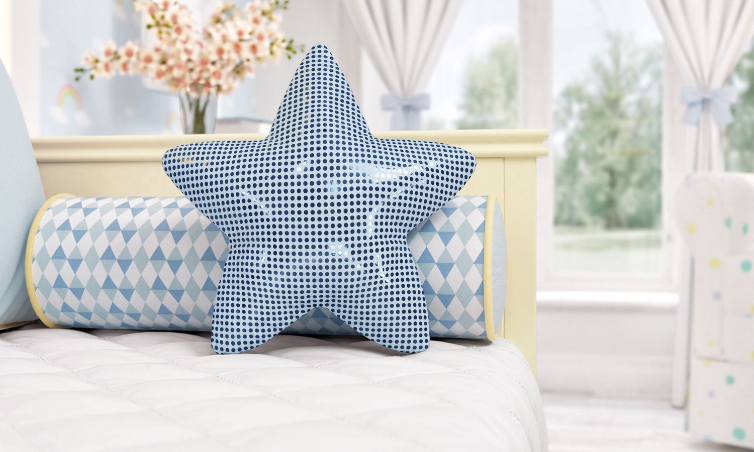 Almofada Estrela Paetê Rosa 38cm