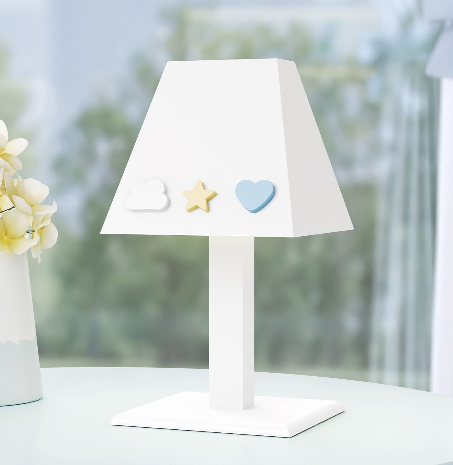 Abajur MDF Nuvem, Estrela e Coração Rosa