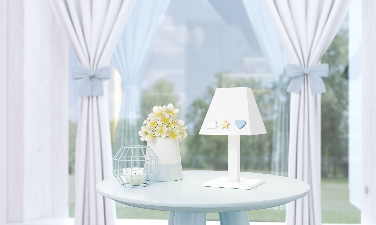 Abajur MDF Nuvem, Estrela e Coração Rosa