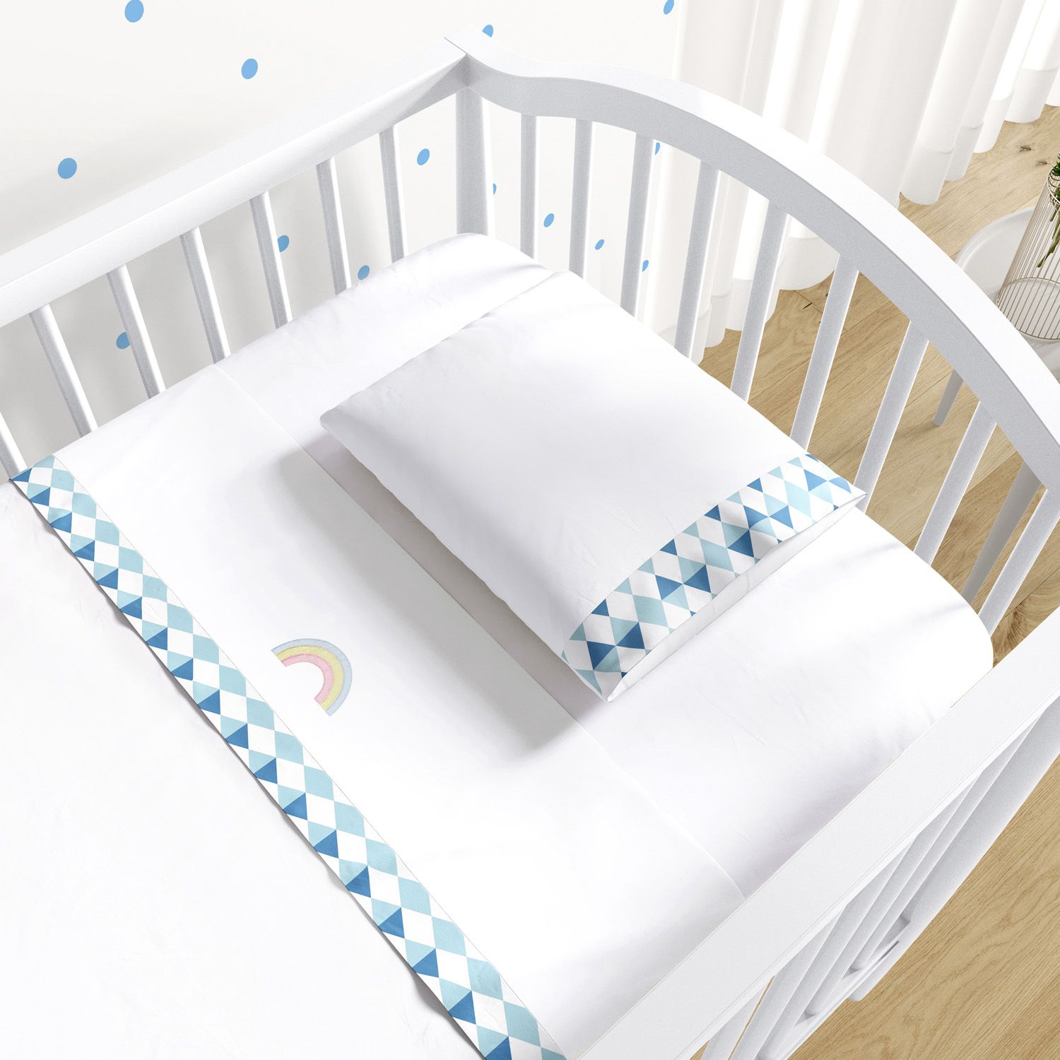 Jogo de Lençol Berço Arco-Íris Geométrico Rosa 3 peças