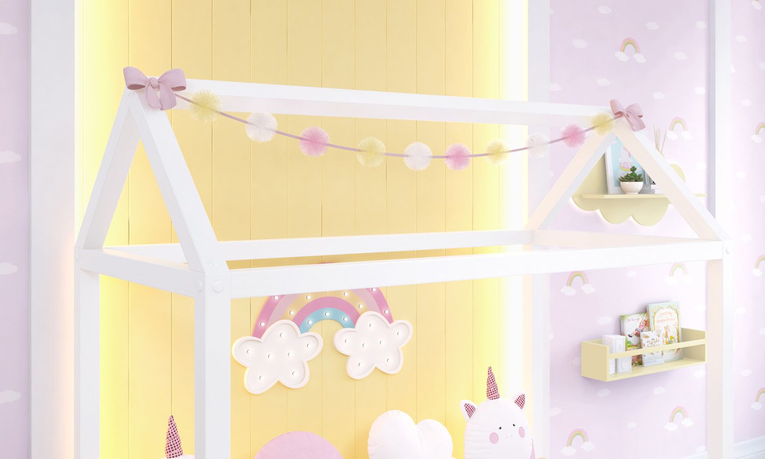 Varal de Cama Bolinhas de Tule Amiguinhas Unicórnio 1,60m