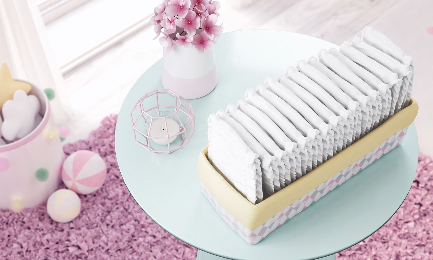 Cesto Organizador Estampa Triângulo e Amarelo 40cm