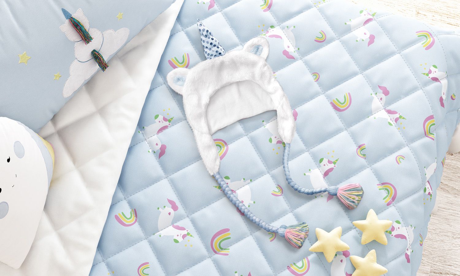 Touca de Bebê Amiguinhos Unicórnio Azul