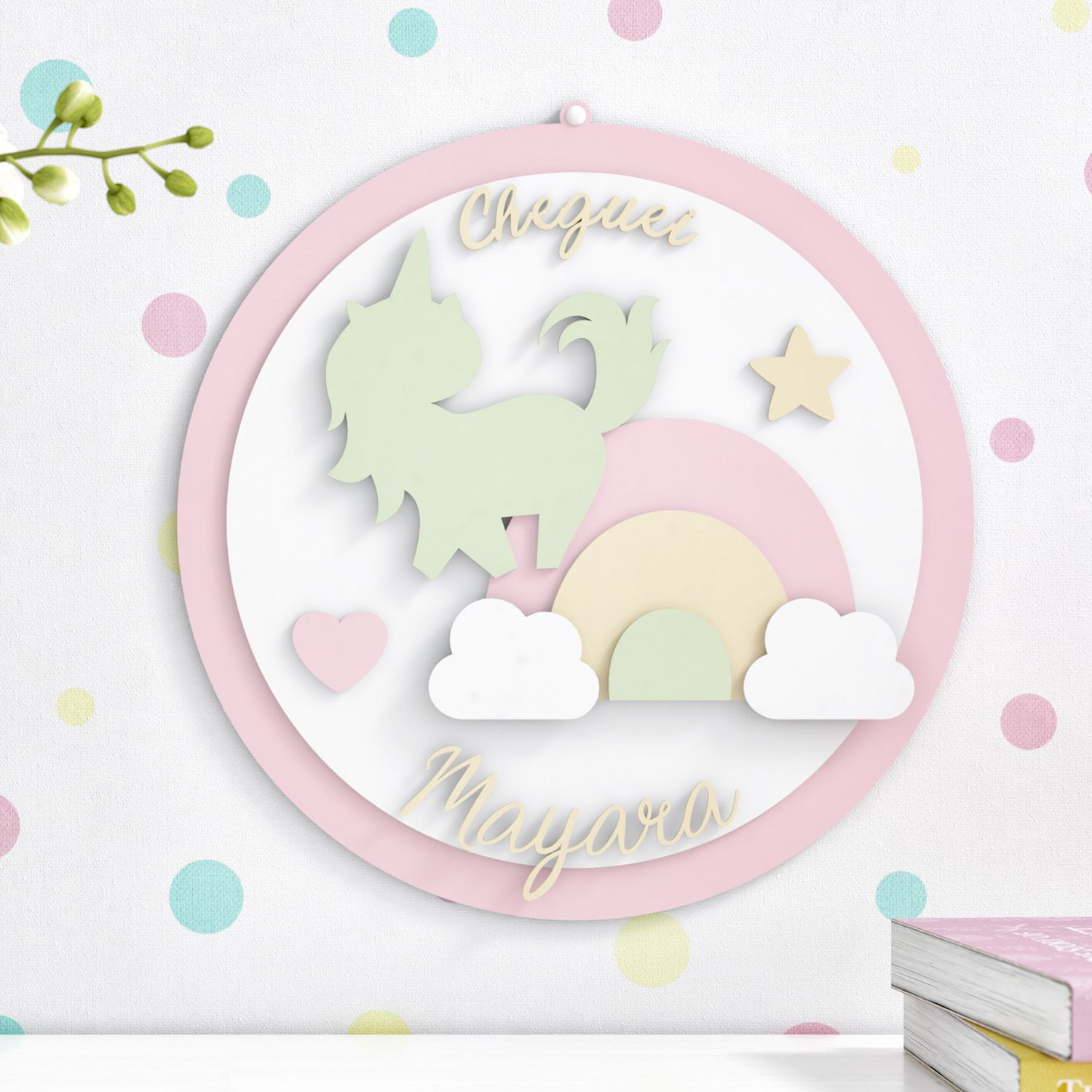 Porta Maternidade Personalizado Unicórnio Arco-Íris