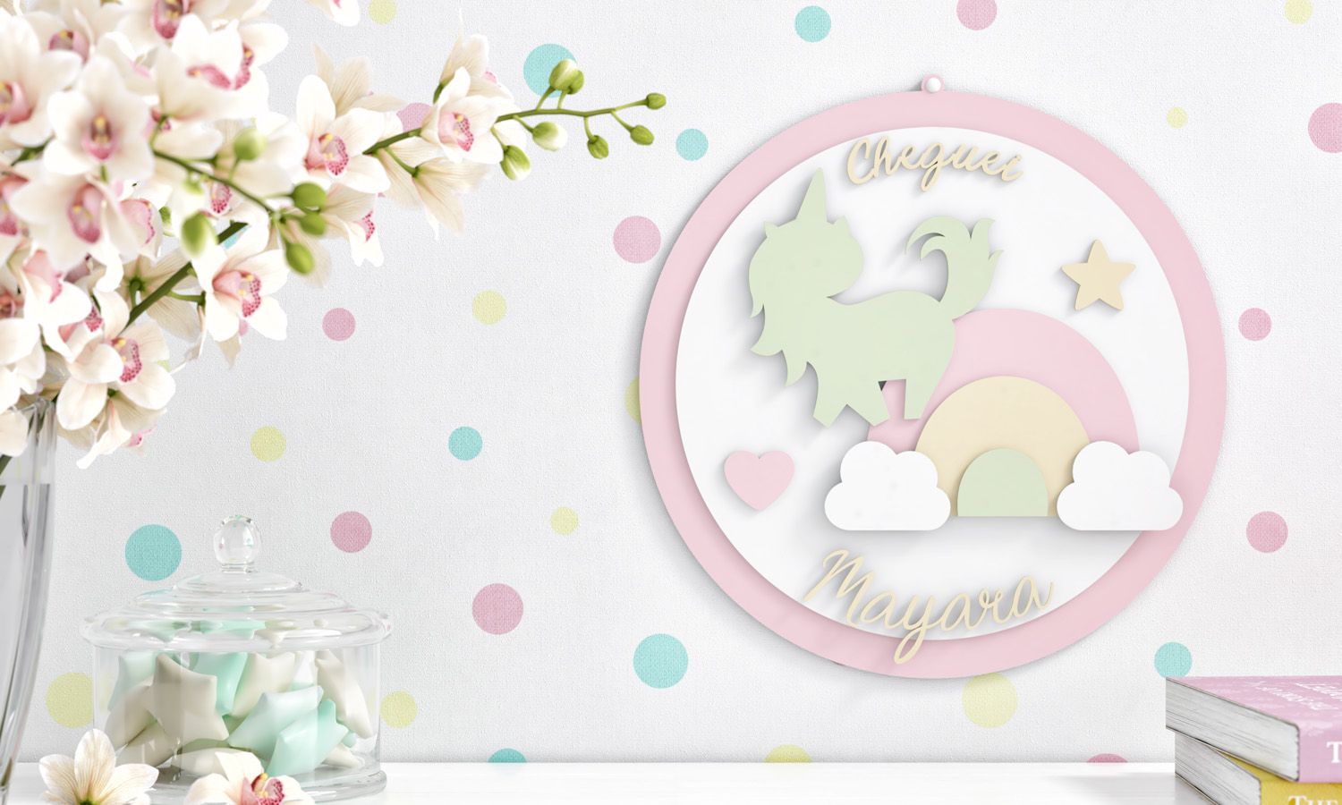 Porta Maternidade Personalizado Unicórnio Arco-Íris