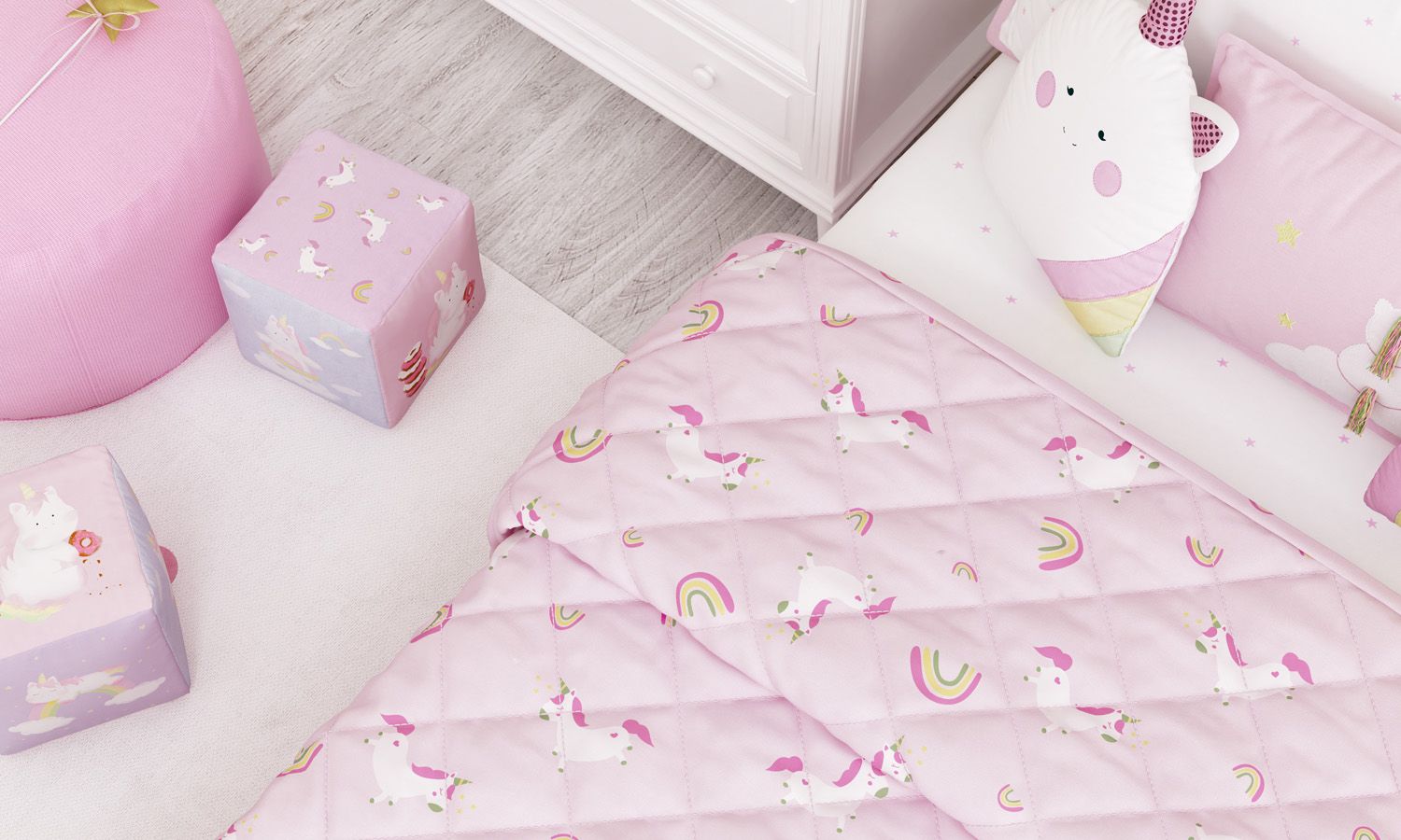 Edredom Infantil Solteiro Matelado Amiguinhas Unicórnio