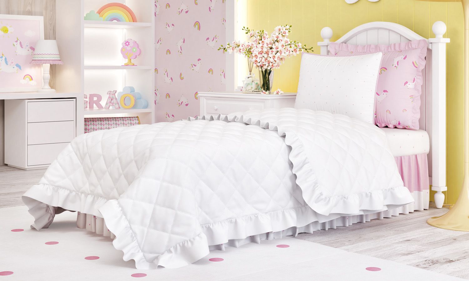 Edredom Infantil Matelado com Babado Branco