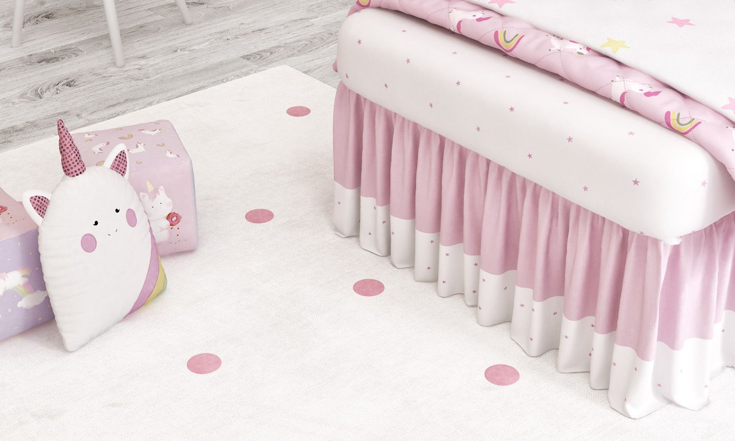 Saia de Cama Infantil Amiguinhas Unicórnio