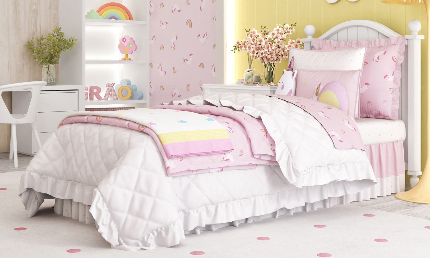 Kit Cama Infantil Solteiro Amiguinhas Unicórnio