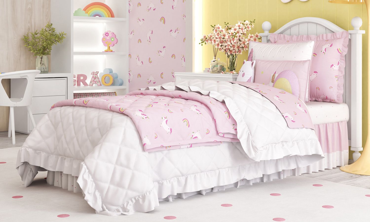 Kit Cama Infantil Solteiro Amiguinhas Unicórnio