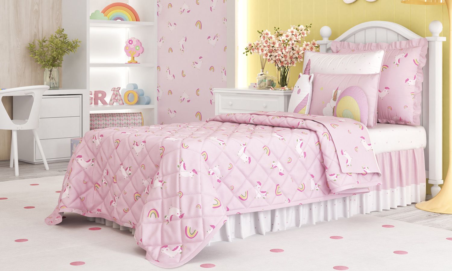 Kit Cama Infantil Solteiro Amiguinhas Unicórnio