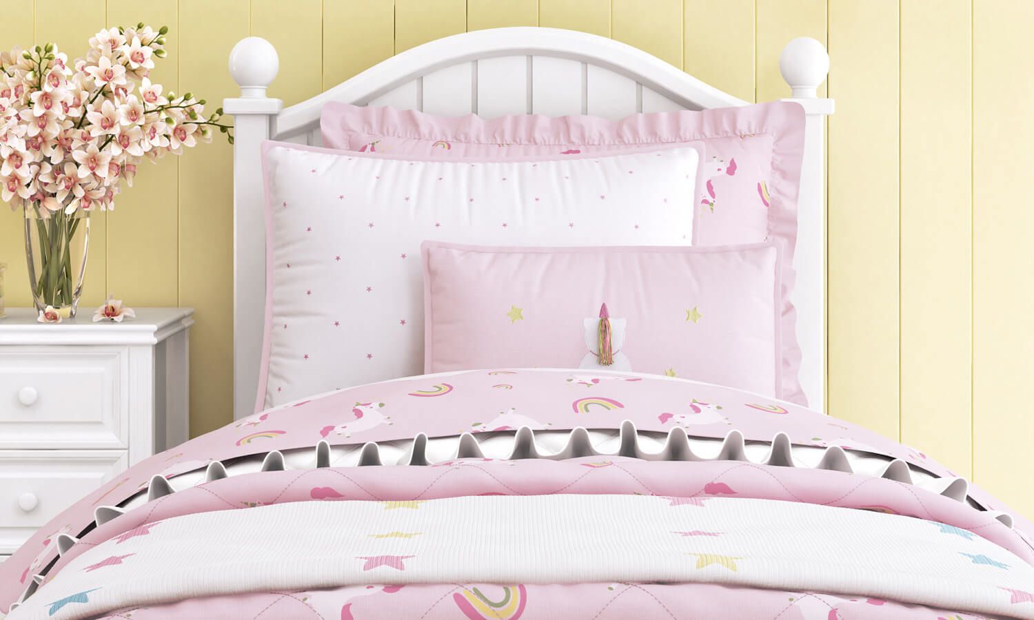 Almofada Retangular Unicórnio Rosa 55cm