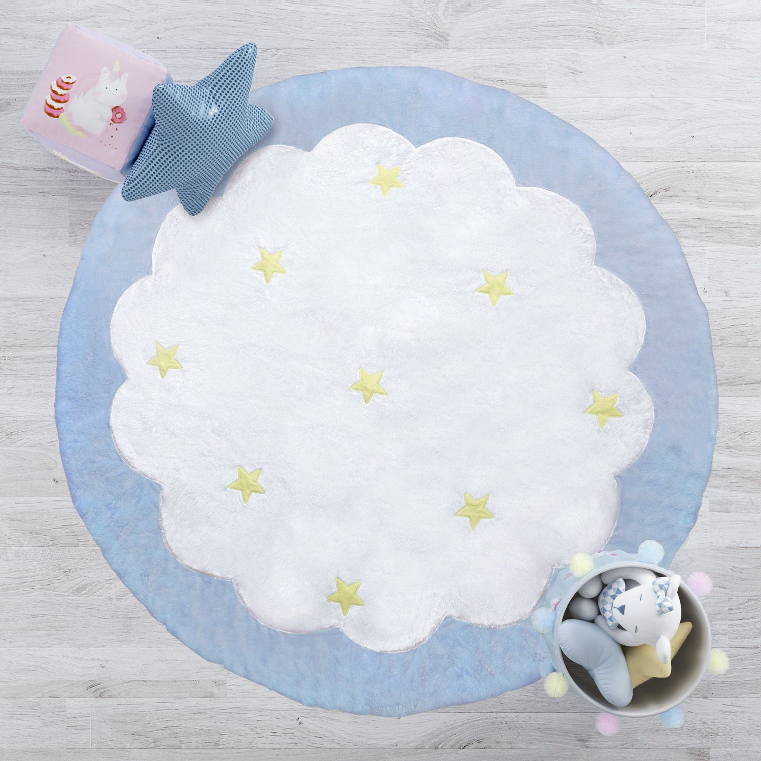 Tapete Redondo Estrelinhas Azul 90cm